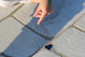 万博公園のバラ園にある青いハート型の石