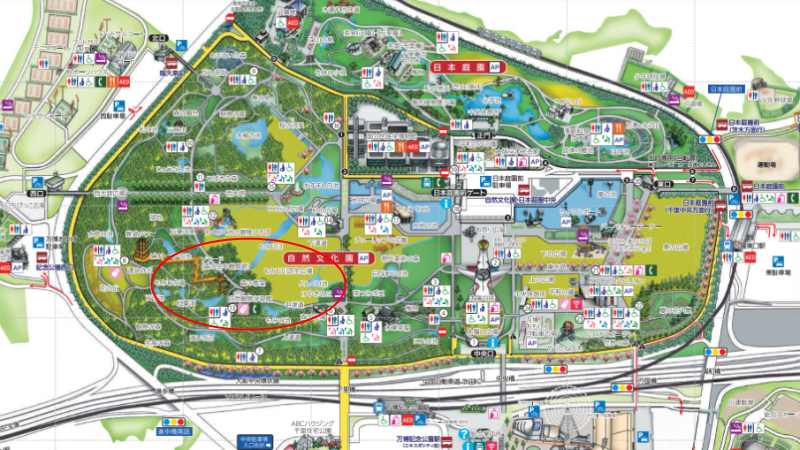 万博公園の自然学習館辺りの地図
