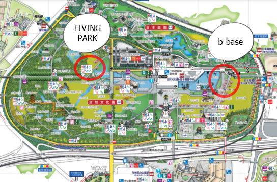 万博記念公園内でバーベキューができるエリアの地図